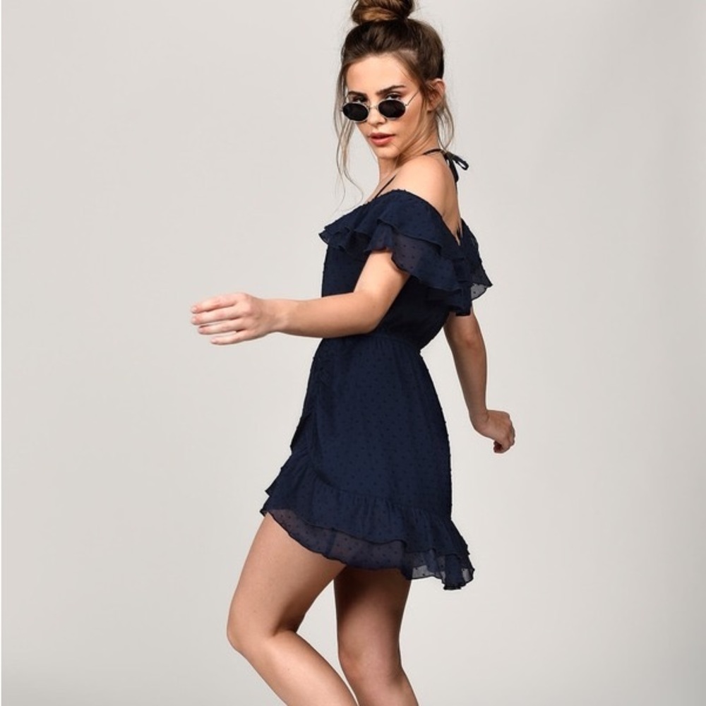 Navy off the shoulder skater dress